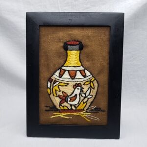 Vintage 1976 Framed Sunset Design Southwest Crewel Vase Art Embroidery
